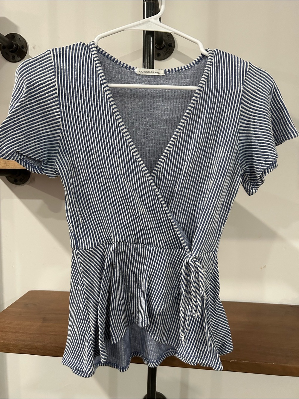 Caution To The Wind Blue & White Striped Wrap Top